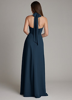 Azazie Myra Bridesmaid Dresses Dark Navy A-Line High Neck Chiffon Dress image2