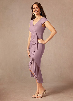 Azazie Renetta Mother of the Bride Dresses Dusty Rose Sheath V-Neck Pleated Mesh Dress image2