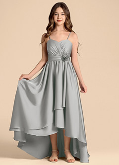 Azazie Catalina Junior Vestido de Plata de Satén Elástico de Corte en A con Escote de Corazón image5