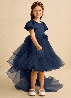 Azazie Cocoa Abiti da Ragazza di Fiori Abito Principessa in Tulle Plissettato Marino Scuro image8