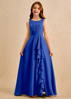 Azazie Chibi Girls Formal Abiti da Ragazza di Fiori Abito A-Line in Chiffon Plissettato Blu Reale image3