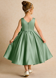 Azazie Hermia Blumenmädchenkleider A-Linie ärmellos Matte Satin Kleid Matcha image2