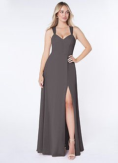 Azazie Jane Bridesmaid Dresses Steel Grey A-Line V-Neck Pleated Chiffon Dress image1