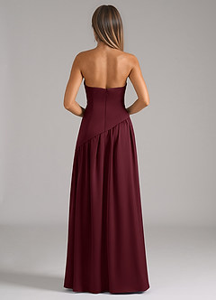 Azazie Adeline Vestidos de damas de honor Vestido de Cabernet de Satén Elástico de Corte en A Convertible con Sin tirantes image5