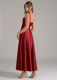 Azazie Shaude Bridesmaid Dresses Scarlet A-Line Pleated Stretch Satin Dress image7