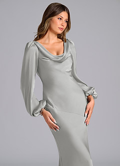 Azazie Melani 신부 들러리 드레스 인어 긴팔 스트레치 새틴 바닥 길이 드레스 image6