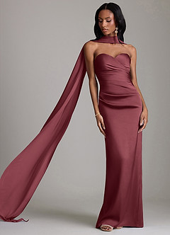 Azazie Sonora Vestidos de damas de honor Vestido de Merlot de Satén Elástico de Corte Recto con Sin tirantes image8