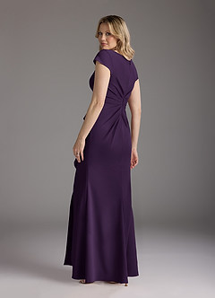 Azazie Tana Mother of the Bride Dresses Plum Mermaid V-Neck Pleated Stretch Crepe Dress image2