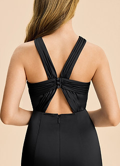 Azazie Rue Junior Black Mermaid Pleated Stretch Satin Dress image7