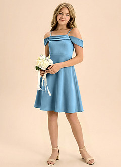 Azazie Anselie Junior Linia A Pofałdowany Satyna elastyczna Mini Młodsza druhna Sukienka image1