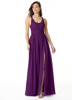 Azazie Olani Robes de demoiselle d'honneur Robe Trapèze Convertible en Mousseline de soie Épaule décolletée Grain De Raisin image1
