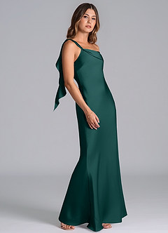 Azazie Driea Brudtärnklänningar Klä av Sjöjungfru i Stretch Satin Ena axeln Tallgrön image5