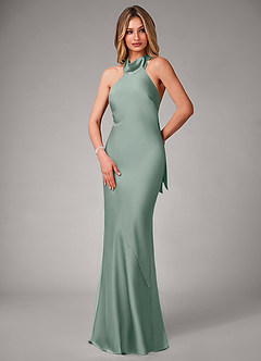 Azazie Velli Suknie dla druhen Syrena Wysoka Kołnierz Satyna elastyczna Do ziemi Sukienka image3