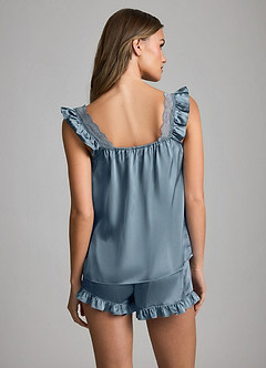 front Lace Ruffled Trim Wing Satin Pajama Set
