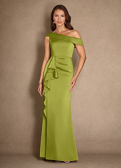 Azazie Hamptons vestidos de madre de la novia Vestido de Hierba De Limón de Satén Elástico de Corte en A con Plisado image1