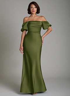 Azazie Lea Bridesmaid Dresses Bright Olive Mermaid Off the Shoulder Stretch Satin Convertible Dress image8