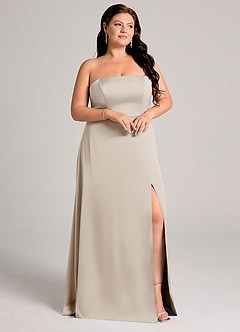 Azazie Wren Vestidos de damas de honor Vestido de Escarcha de Satén Elástico de Corte en A Convertible con Sin tirantes image12