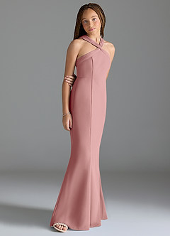 Azazie Rue Junior Dusty Rose Mermaid Side Slit Chiffon Dress image3