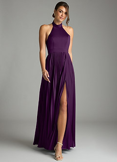 Azazie Zienna 신부 들러리 드레스 A라인 주름진 스트레치 새틴 바닥 길이 드레스 image4