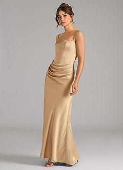 Azazie Debby Bridesmaid Dresses Champagne Mermaid Strapless Stretch Satin Convertible Dress image6