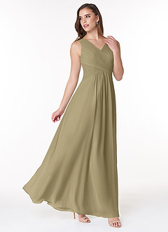 Azazie Flora Bridesmaid Dresses Moss Green A-Line Pleated Chiffon Dress image4