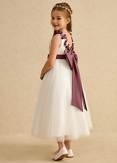 Azazie Lilli Flower Girl Dresses Ivory Desert Rose A-Line Bow Tulle Dress image3