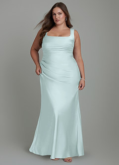 Azazie Agustina Bridesmaid Dresses Sea Glass Mermaid Corset Stretch Satin Dress image9