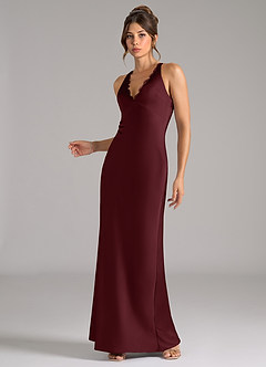 Azazie Tianna Bridesmaid Dresses Cabernet A-Line Stretch Satin Dress image3