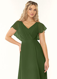 Azazie Rylee Bridesmaid Dresses Olive A-Line Pleated Chiffon Dress image5