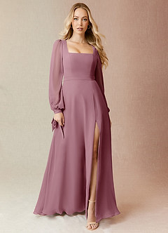 Azazie Leonia Bridesmaid Dresses Vintage Mauve A-Line Long Sleeve Chiffon Dress image3