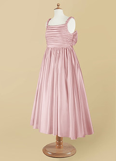 Azazie Cutie Pie Flower Girl Dresses Powder Pink A-Line Pleated Matte Satin Dress image9
