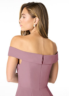 Azazie Lecia Bridesmaid Dresses Vintage Mauve Empire Off-The-Shoulder Pleated Chiffon Convertible Dress image7