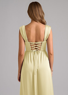 Azazie Hattie Robes de demoiselle d'honneur Robe Trapèze en Satin extensible Corset Sorbet Citron image7
