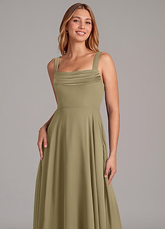 Azazie Shaude Bridesmaid Dresses Moss Green A-Line Pleated Chiffon Dress image5