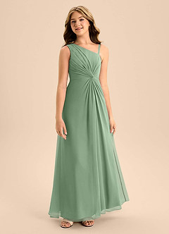 Azazie Brooke Junior Matcha A-Line Side Slit Chiffon Dress image5
