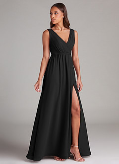 Azazie Tanicia Bridesmaid Dresses Black A-Line Pleated Chiffon Dress image3