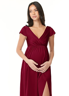 Azazie Allessia vestidos de dama de honor de maternidad Vestido de Corte En A Plisado Hasta el suelo Satén Elástico image5