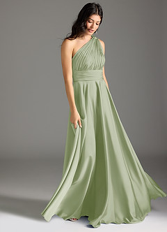 Azazie Charlize Bridesmaid Dresses Dusty Sage A-Line One Shoulder Stretch Satin Dress image3