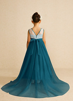 Azazie Tay Flower Girl Dresses Ink Blue A-Line Sequins Tulle Dress image2
