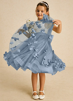 Azazie Sprout vestidos de niña de las flores Vestido de Azul Polvoriento de Tul de Corte En A con Lazo image3