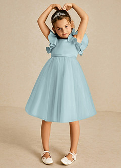 Azazie Kaeya Flower Girl Dresses Mist A-Line Bow Tulle Dress image3