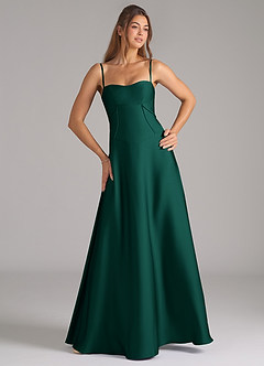 Azazie Valentine Bridesmaid Dresses Emerald A-Line Corset Stretch Satin Dress image4