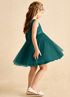 Azazie Jani Flower Girl Dresses Peacock A-Line Bow Tulle Dress image3