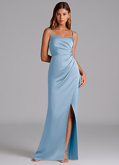 Azazie Calandra Brudtärnklänningar Klä av A-Linje i Stretch Satin Plisserad Puderblå image1