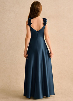 Azazie Rosita Girls Formal vestidos de niña de las flores Vestido Azul Marino Oscuro de Satén Elástico de Línea A con Plisado image5