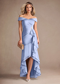 Azazie Billings Mother of the Bride Dresses Ice Mermaid Off the Shoulder Stretch Satin Dress image1