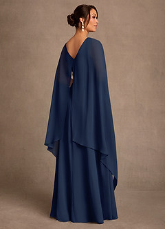 Azazie Liddie vestidos de madre de la novia Vestido de Azul Marino Oscuro de Gasa de Corte en A con Plisado image3