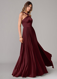 Azazie Afra Bridesmaid Dresses Cabernet A-Line Pleated Stretch Satin Dress image3