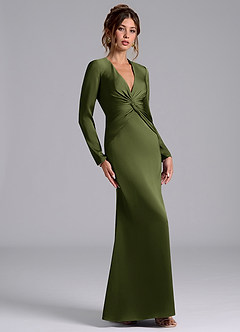Azazie Valerie Bridesmaid Dresses Olive Mermaid Long Sleeve Stretch Satin Dress image4