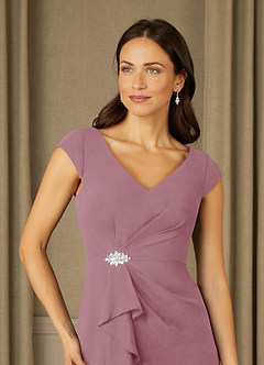 Azazie Nola Abiti per la Madre della Sposa Abito Tubino in Chiffon con Scollo a V a Pieghe Vintage Malva image4